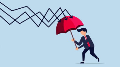 Auf der Grafik ist eine Person zu sehen, die gegen den Sturm mit einem Regenschirm ankämpft.